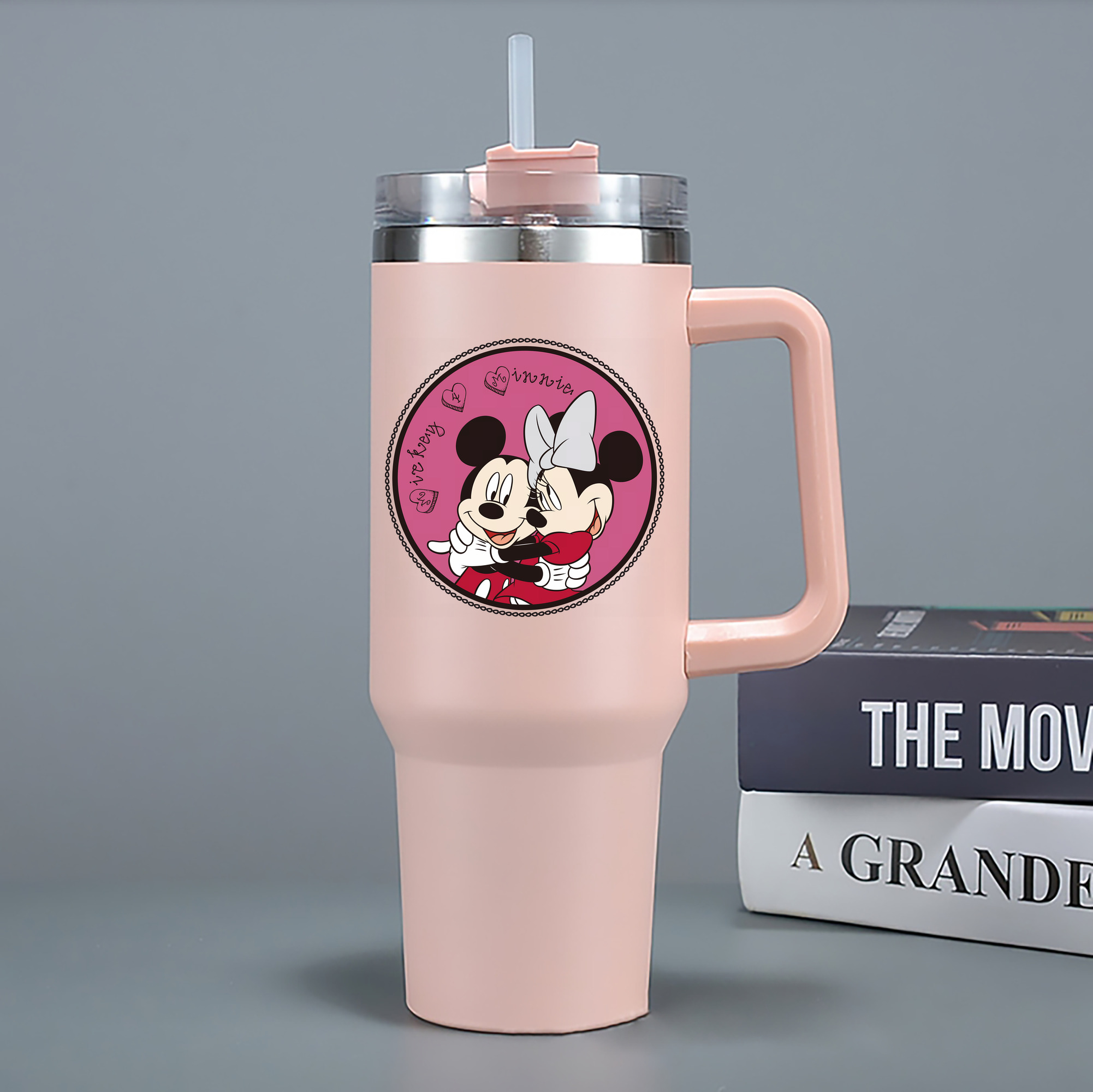 （画像用） ミッキーマウス Mickey Mouse 1200mL車用タンブラー - クリスタルステッカー（プラスチックストロー付き）